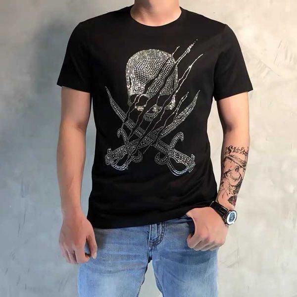 

men's t-shirts t shirts europe's t-shirt shirt casual luxury rhinestones men's fitness designer fashion slim short sl slml, White;black