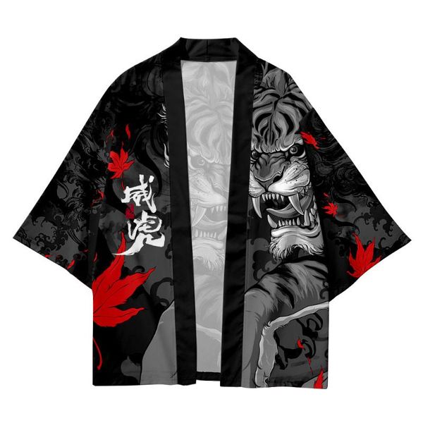 

ethnic clothing men's japanese kimono traditional tiger pattern casual loose thin jacket asian cardigan, Red