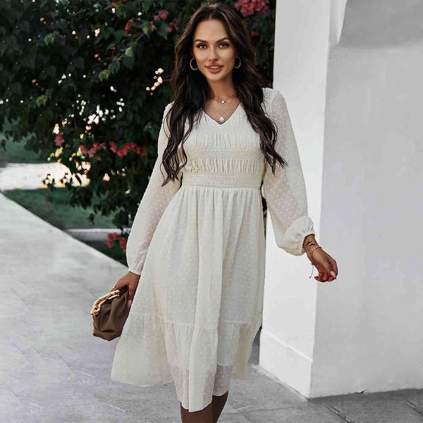 

ladies vintage solid spring summer dress women lantern sleeve casual high waist loose women chiffon dress female vestidos mujer 210416, Black;gray