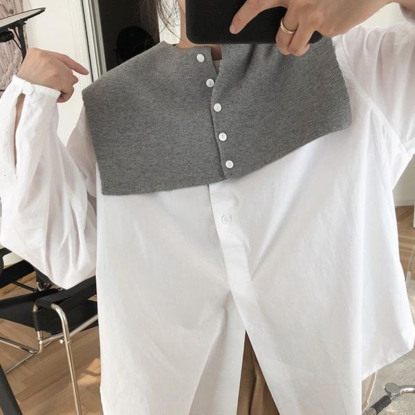 

scarves lanmrem 2021 fashion spring vintage style korean solid color button fake collar simple all match small women's shawl ai760, Blue;gray