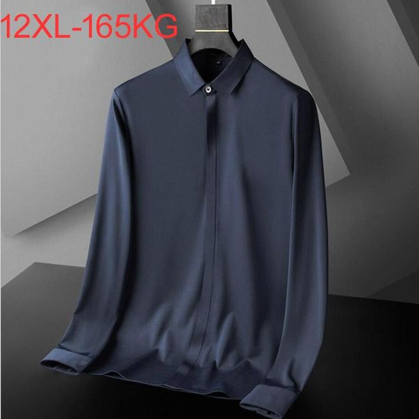 Camisas sociais masculinas de alta qualidade primavera 9XL 10XL 12XL Tamanho grande Camisa masculina manga comprida Roxo Preto Negócios Formal Masculino Grande Escritório 60