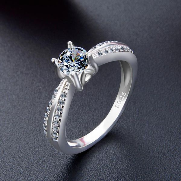 

cluster rings s925 sterling silver fashion platinum plated hollowed-out ring prong/pave setting sparkling zircon luxury jewelry gift for gir, Golden;silver