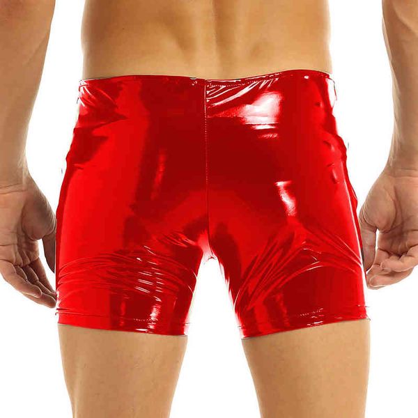 12 colori uomo lucido lucido in pelle PVC boxer pantaloni corti vita bassa elastico slim fit cerniera laterale pantaloncini caldi sexy party club costume W220214