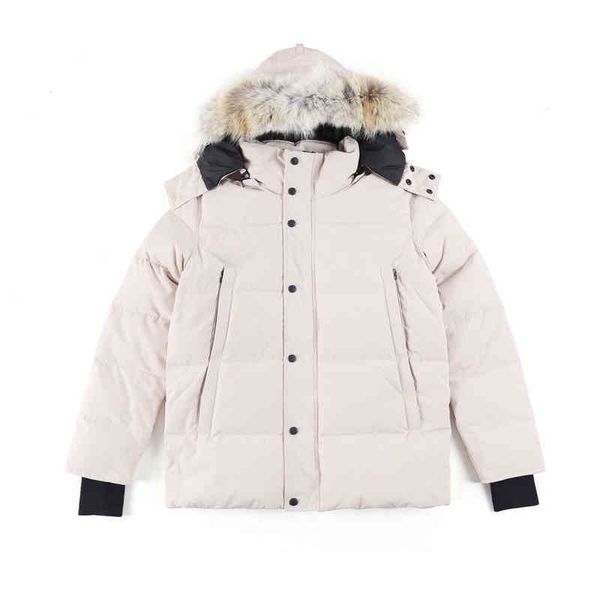 

men short down parka removable fur ruff winter et fusion fit warm coat digner women exterior interior pockets zipper stretch rib cuff, Black