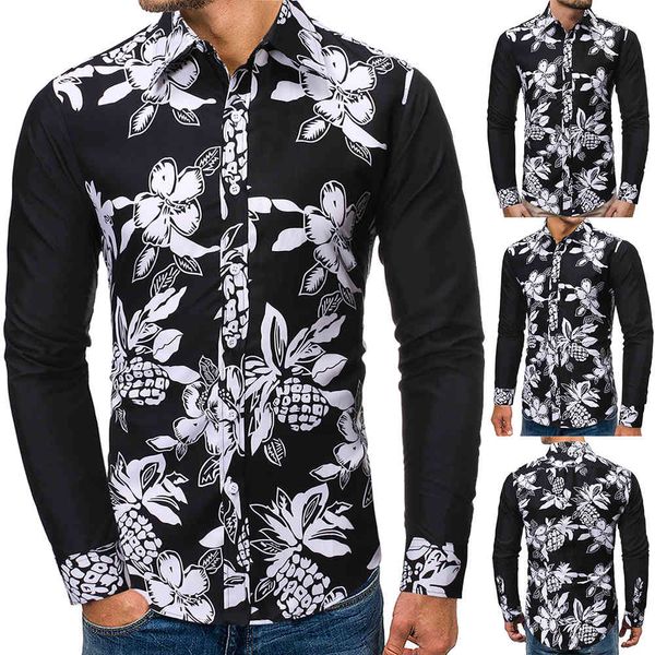 

men's casual shirts designer slim fit dress floral print turn-down collar long sleeved fashion formal shirt clothing xry8, White;black