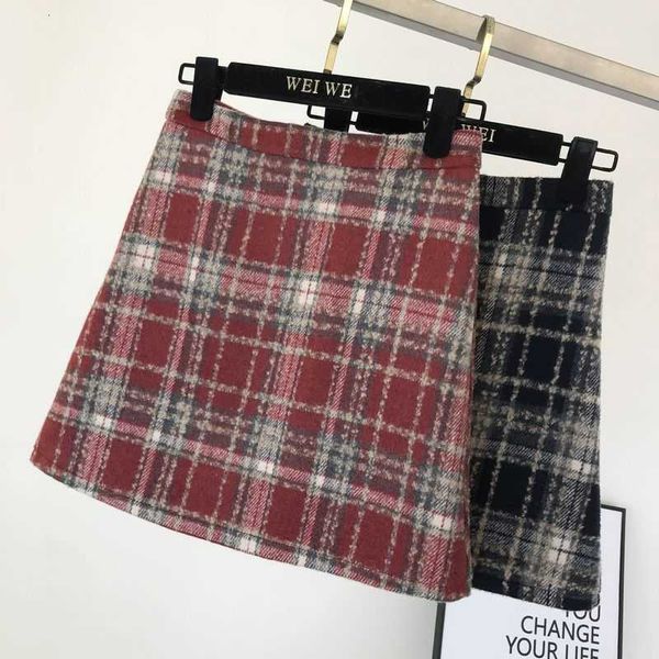 

skirts retro woolen plaid skirt autumn and winter high waist mid-length d43v, Black