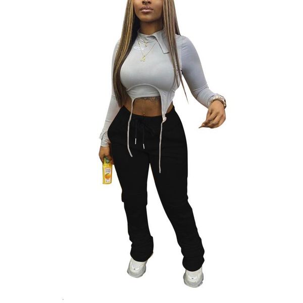 

women's pants & capris women solid color adults casual style stacked trousers with drawstring slant pocket decor warm fleece casua, Black;white