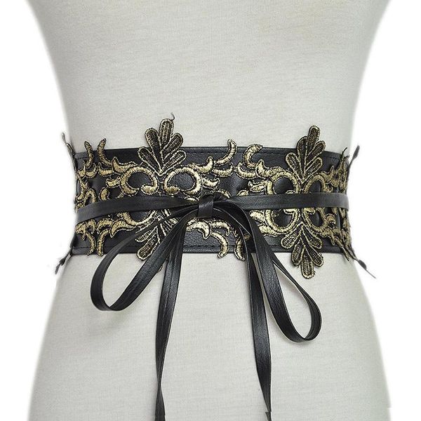 

belts 75cm women girdle lace wide waist for ladies dress pu leather waistband design corset belt printing correas mujer, Black;brown