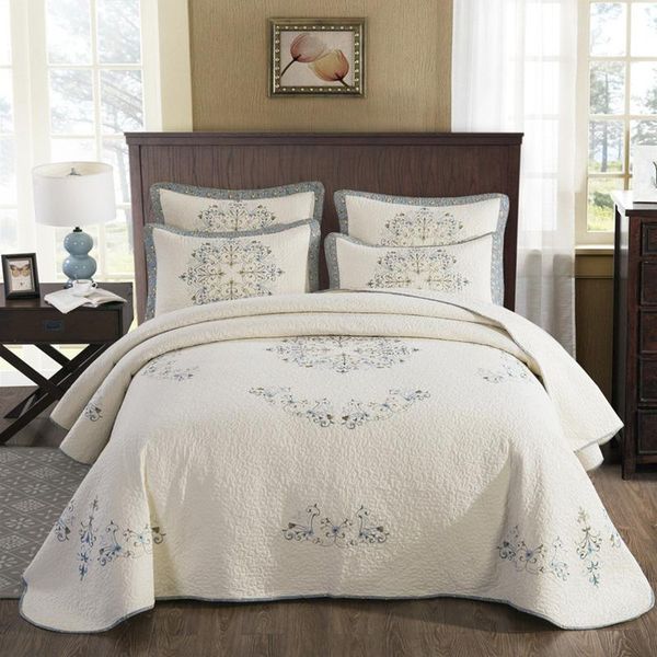 

cotton quilts for double bed 3pcs quilt set cover luxury embroidered super king size quilted blanket brand19303home comforters & sets