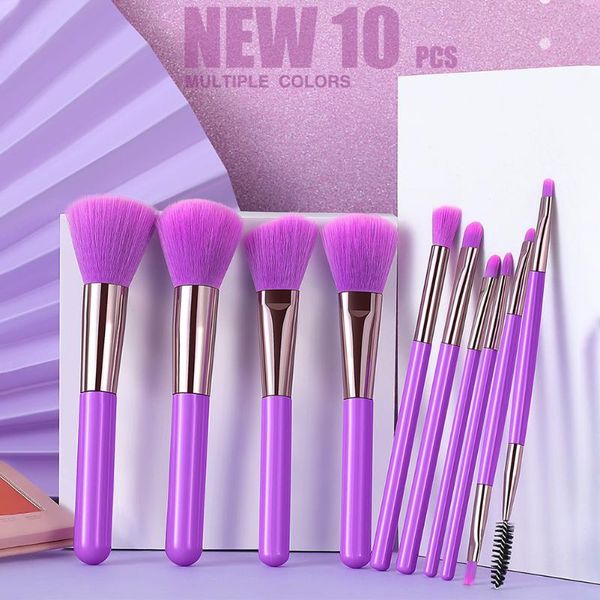 

10pcs/set cosmetic makeup brush brushes set eye shadow blending eyeliner eyelash eyebrow fluorescent series beauty tool
