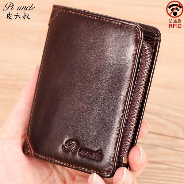 

vintage men wallet genuine leather short wallets male multifunctional cowhide purse coin pocket po card holder, Red;black