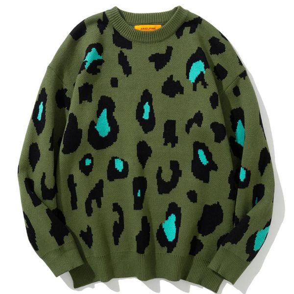 

men's sweaters men vintage leopard knit winter hiphop oversize couple knitwear 2021 women harajuku woolen sweater pullover, White;black