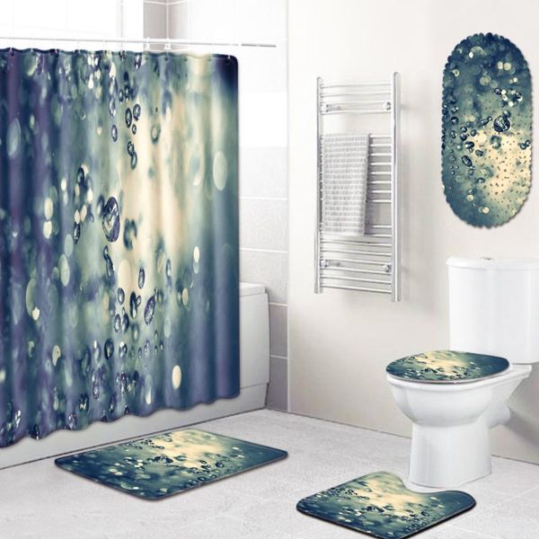 

bath mats water drop bathroom shower curtain mat toilet cover five-piece set