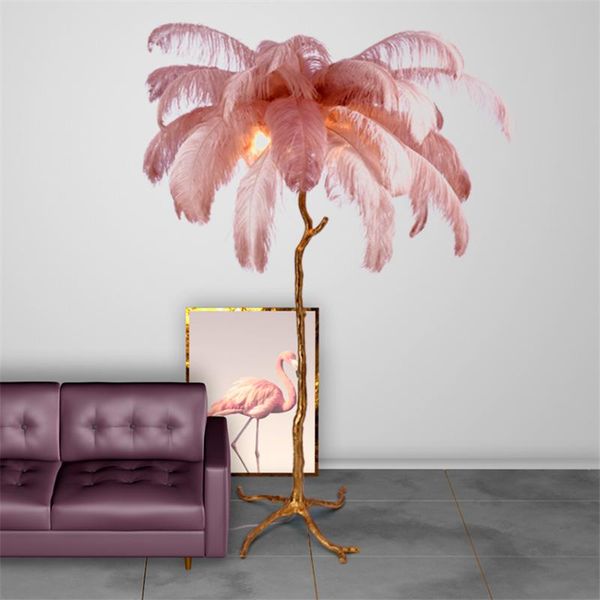 

nordic lustre ostrich feather led floor lamp modern copper light living room decoration el bedroom decor standing lamps