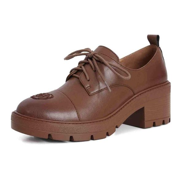 

preppy style full grain leather cross-tied flowers round toe thick high heel lace up daily wear star women pumps l17 dress shoes, Black