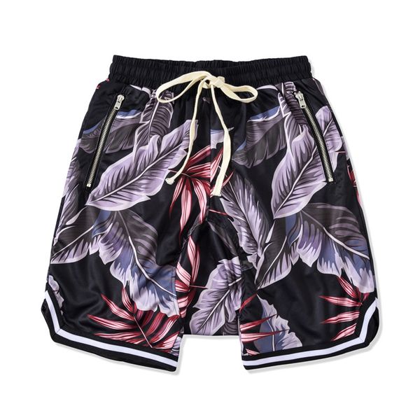

men's shorts trendy summer fashion leaf print loose surf beach pants, White;black