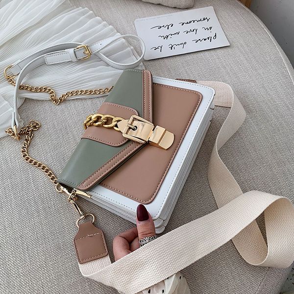 

small summer contrast color pu leather crossbody bags for women 2021 chain shoulder handbags lady luxury female l003