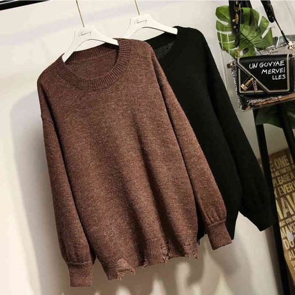 

women knitting sweater long sleeves curled o-neck collar female short casual solid fashion thin pullover ladies winter sweaters 210514, White;black