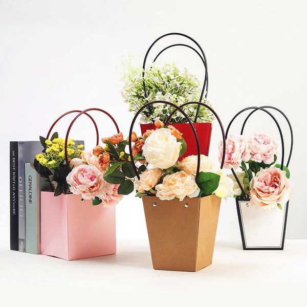 

gift wrap portable leather flower arrangement bag packaging trapezoidal square rose bouquet