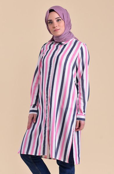 

women's blouses & shirts minahill striped viscose tunic 8218-03 powder, White