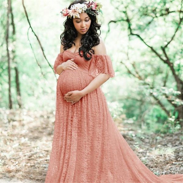 

benemaker elegant lace maternity dress pregnancy clothing women nursing dresses clothes for pography long maxi cx026, White
