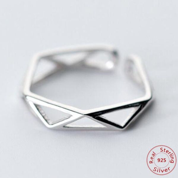 

cluster rings 100% 925 sterling silver geometry hollow triangle open adjustable polygon for lady gift jewelry prevent allergy, Golden;silver