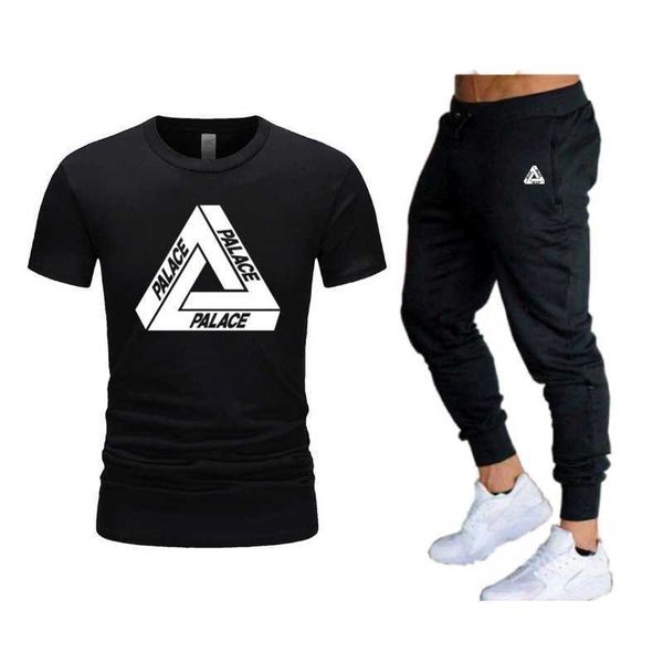 

hoodiesfashion short sleeve t-shirt men's sportswear cotton t-shirt + small foot thin pants clothing, Black