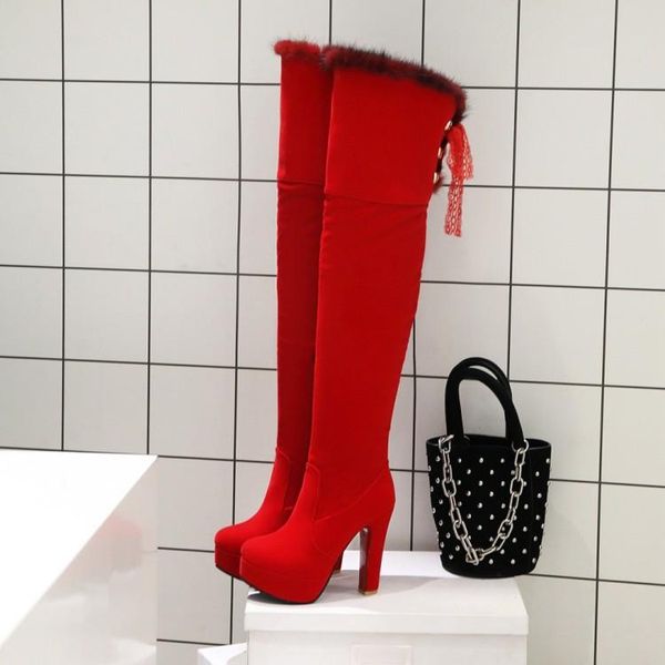 

boots big size 9 10 11-17 thigh high knee over the women ladies boots shoes woman winter, Black