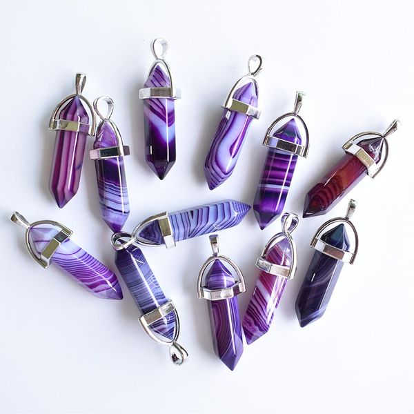 

trendy purple pink green stripe onyx pillar shape point chakra stone charms pendants for necklace earrrings jewelry making, Bronze;silver