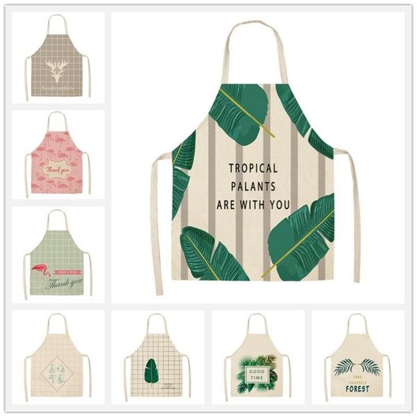 

simple grid pattern kitchen aprons woman men cotton linen bibs home cooking bbq apron cleaning baking accessory 53*65cm wql0018