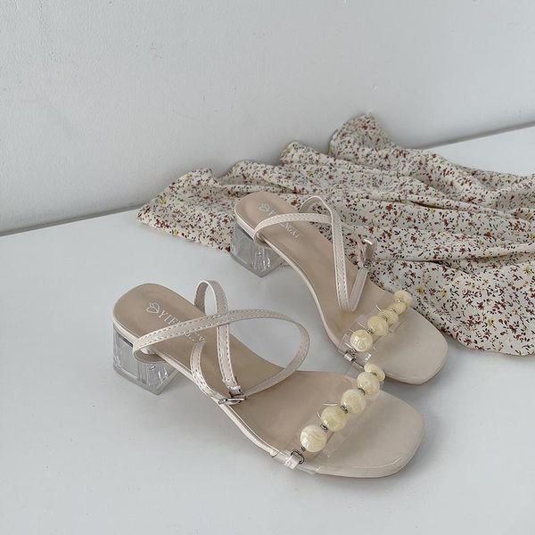 

sandals the summer 2021 all-match chunky crystal and transparent one-line strappy are instagram chic women, Black