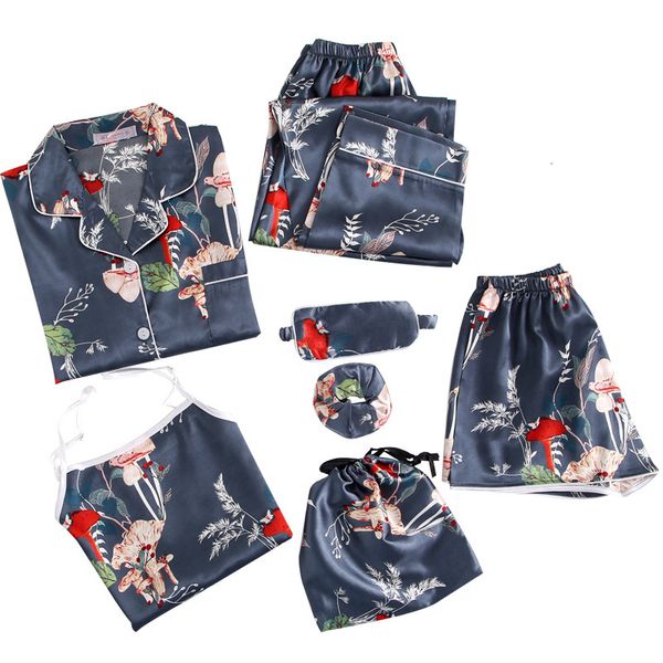 

sleepwear set of girls'silk will see flower girls' pajamas long handwork pants dot striped pyjamas, Black;red