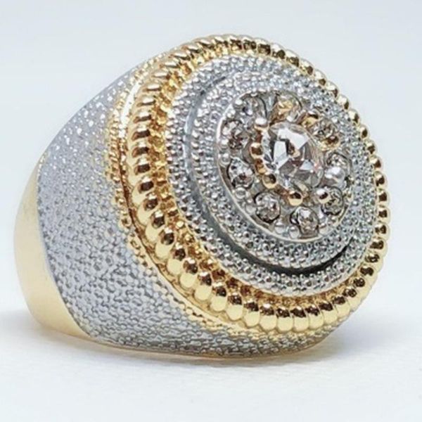 

cluster rings gorgeou crystal male female zircon stone ring luxury yellow gold color wedding jewelry big engagement for lovers gift, Golden;silver