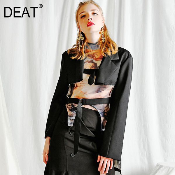 

spring turn-down collar full sleeves waist betls vintage tassels asymmetrical short jacket we36101m 210421, Black;brown