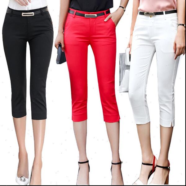 

pants womens women summer skinny breeches cropped trousers high waist office lady slim capris pantalon femme woman bodycon pencil pant, Black;white
