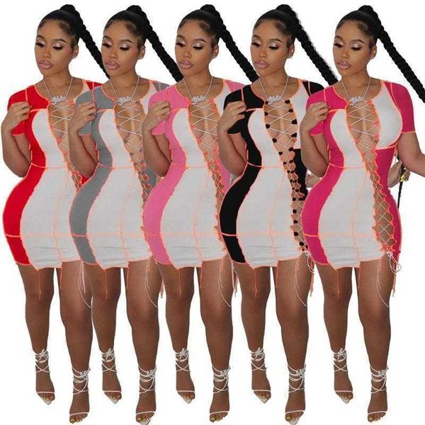 Großhandel 2022 Sommer Damen Kleider Einteiliges Set Sexy Bind Mini Kleid Casual Rock Hohe Qualität Elegante Luxus Club Tragen kleidung