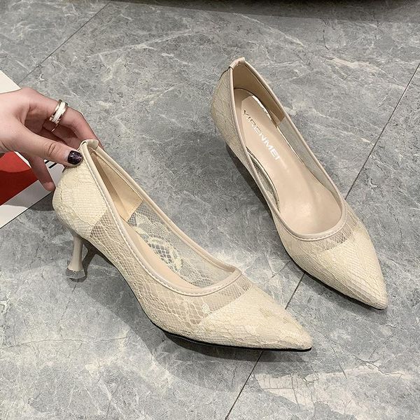 

dress shoes high-heeled sandals summer stiletto lace single pointed spring women's all-match sandles women, Black