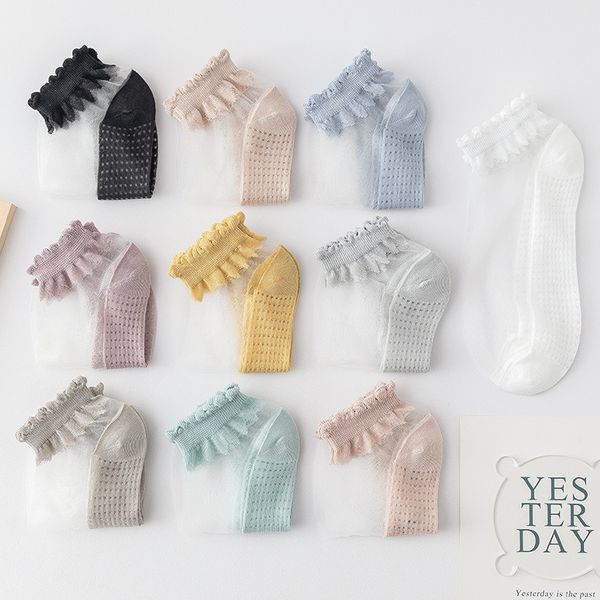 

2021 summer thin loose lace card stockings breathable solid women' boat socks, Red;black