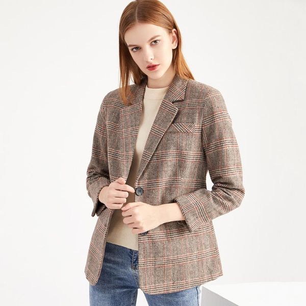 

women's casual commuter small suit retro houndstooth long sleeve slim single breasted fall business female blazer coat suits & blazers, White;black