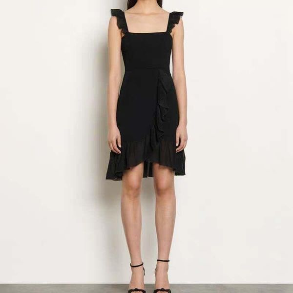 

two piece dress fadan s family 2021 summer mesh stitching ruffle irregular skirt with hip strap knitted, White