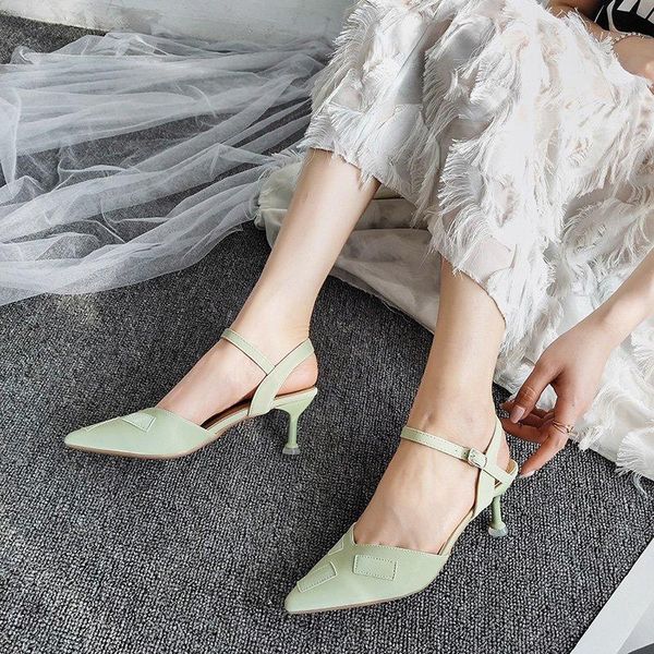 

fashion women's sandals 2021 summer pointed thin heel wild word buckle high heels z824, Black