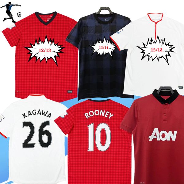 

2012 2013 white united rooney #10 retro soccer jerseys home van persie cleverley valencia jones smalling 13 14 black classic football shirt, Black;yellow