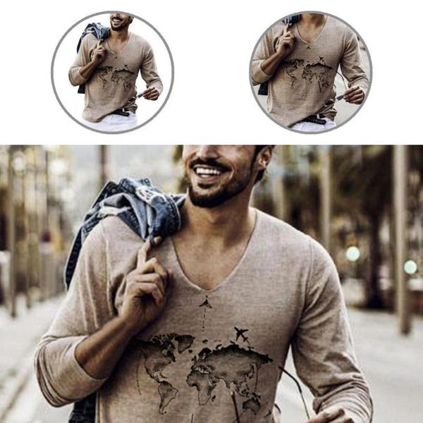 

men's casual shirts v neck streetwear print map pattern shirt male for work, White;black