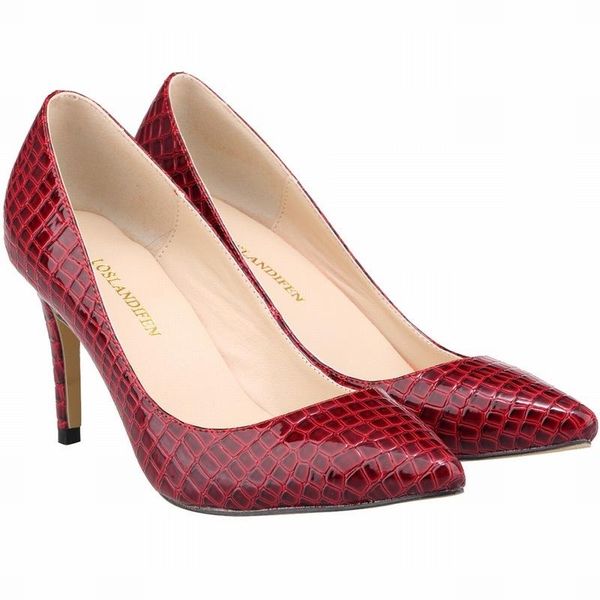 

dress shoes 2021 women's thin high heels bride wedding party pumps pointed toe patent leather 8cm slip on women size 35-42, Black