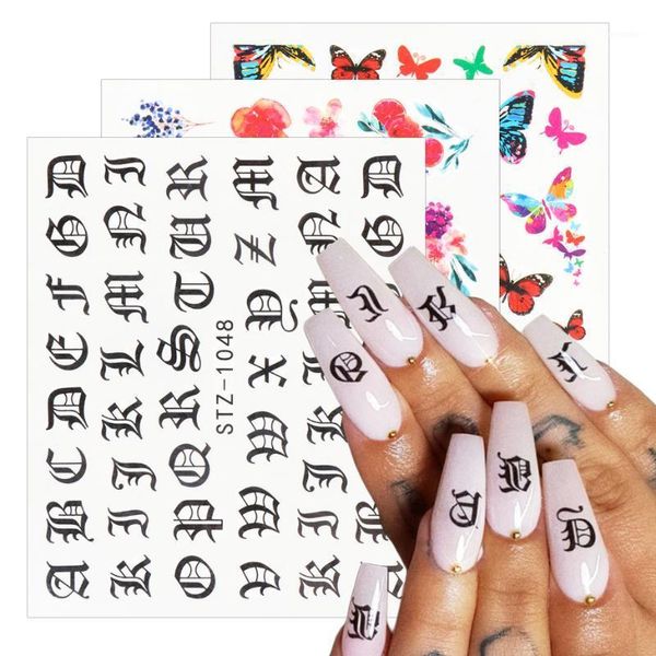 

4pcs/set nail stickers decals flowers letters animals art water transfer sliders foil wraps manicure decors trstz1034-10491, Black