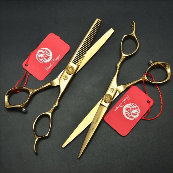 

hair scissors 1 pair / 2pcs 6'' 17.5cm golden japan 440c professional human hairdressing cutting scissor +thinning shears z9001