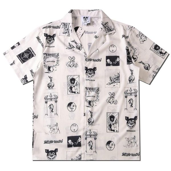 

men's casual shirts japanese streetwear summer short sleeve anime manga printed harajuku korean women hip hop fashion hawaiian beach, White;black