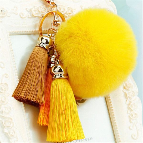 

10pcFashion Women Rabbit Fur Cony Hair Ball Pompom Charm Thrice Tassel Keychain Car Handbag Key Ring Pendant