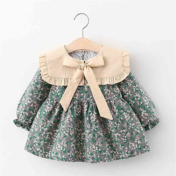 

baby girl dress autumn winter long sleeve floral printed doll collar ruffled bowknot princessÂ dress 210528, Red;yellow