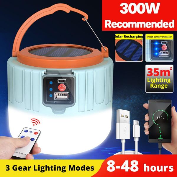 

portable lanterns 300w solar led camping light usb rechargeable bulb for outdoor tent lamp emergency lights bbq hiking